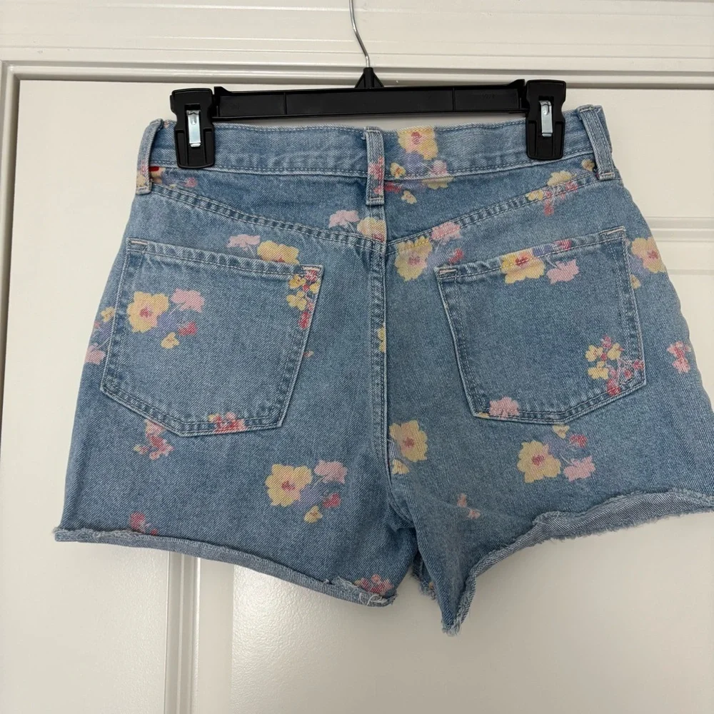Old Navy Girls Floral Detailed Light Blue Cotton Denim Shorts